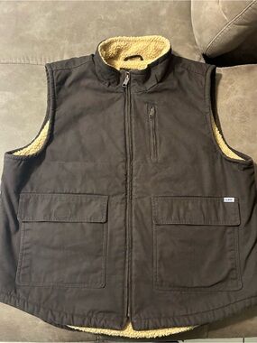 Lee Workwear Vest Mens XL Brown Canvas Sherpa Lined Outdoor Mock Neck Full Zip